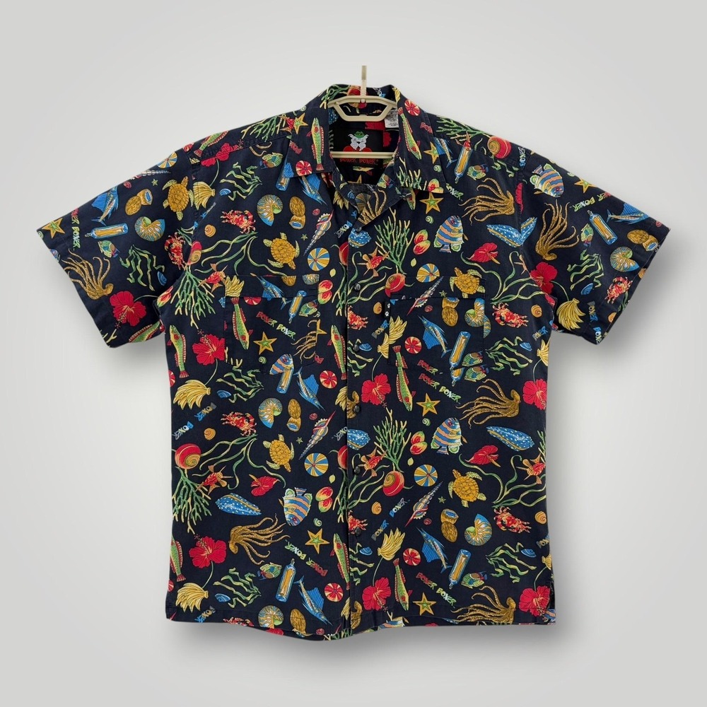 Boxer Boxer Hawaiian Shirt Mens M Blue Ocean Fish Coral Cotton Aloha